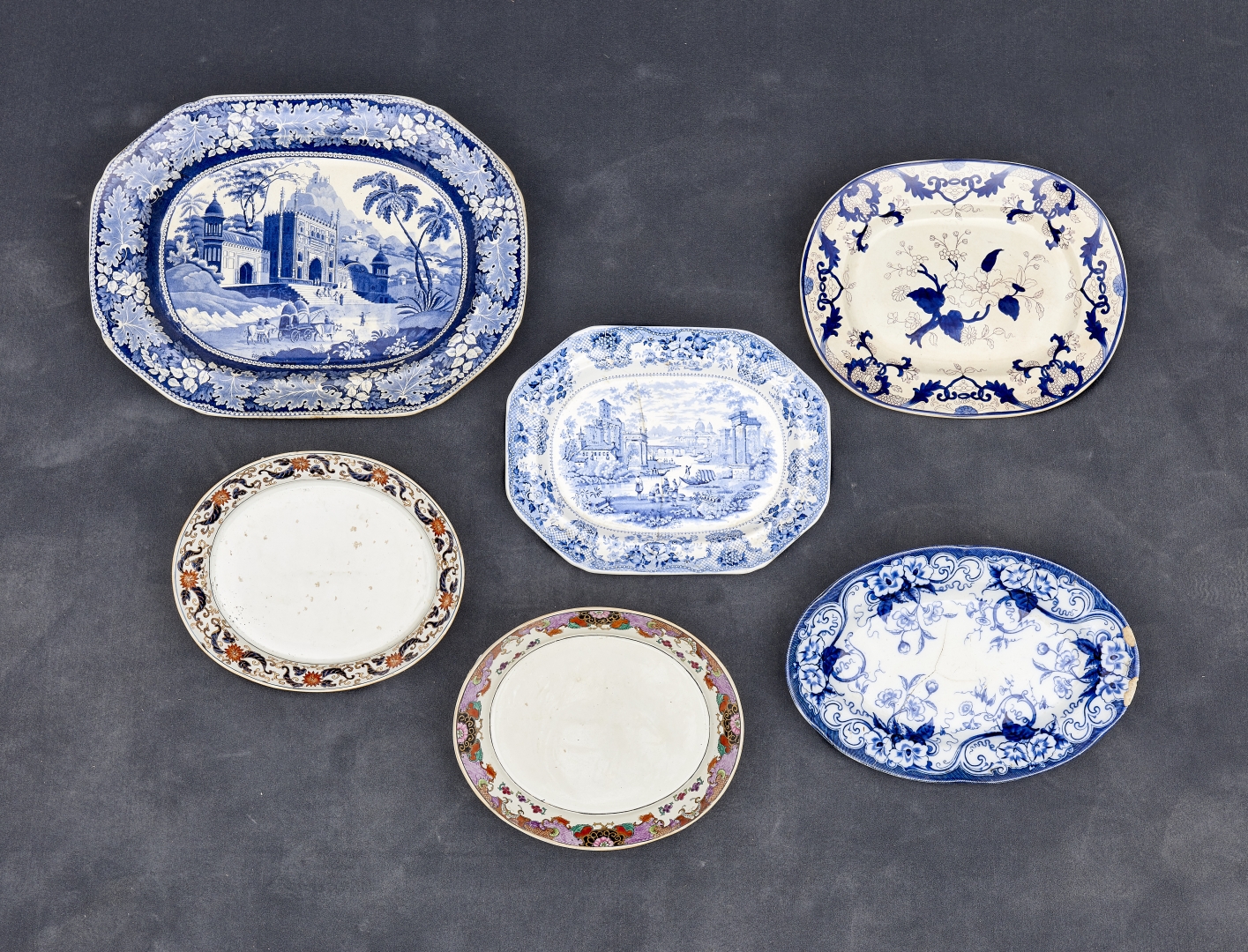 Miscellaneous group of six display and serving dishes. 19th-20th Century...